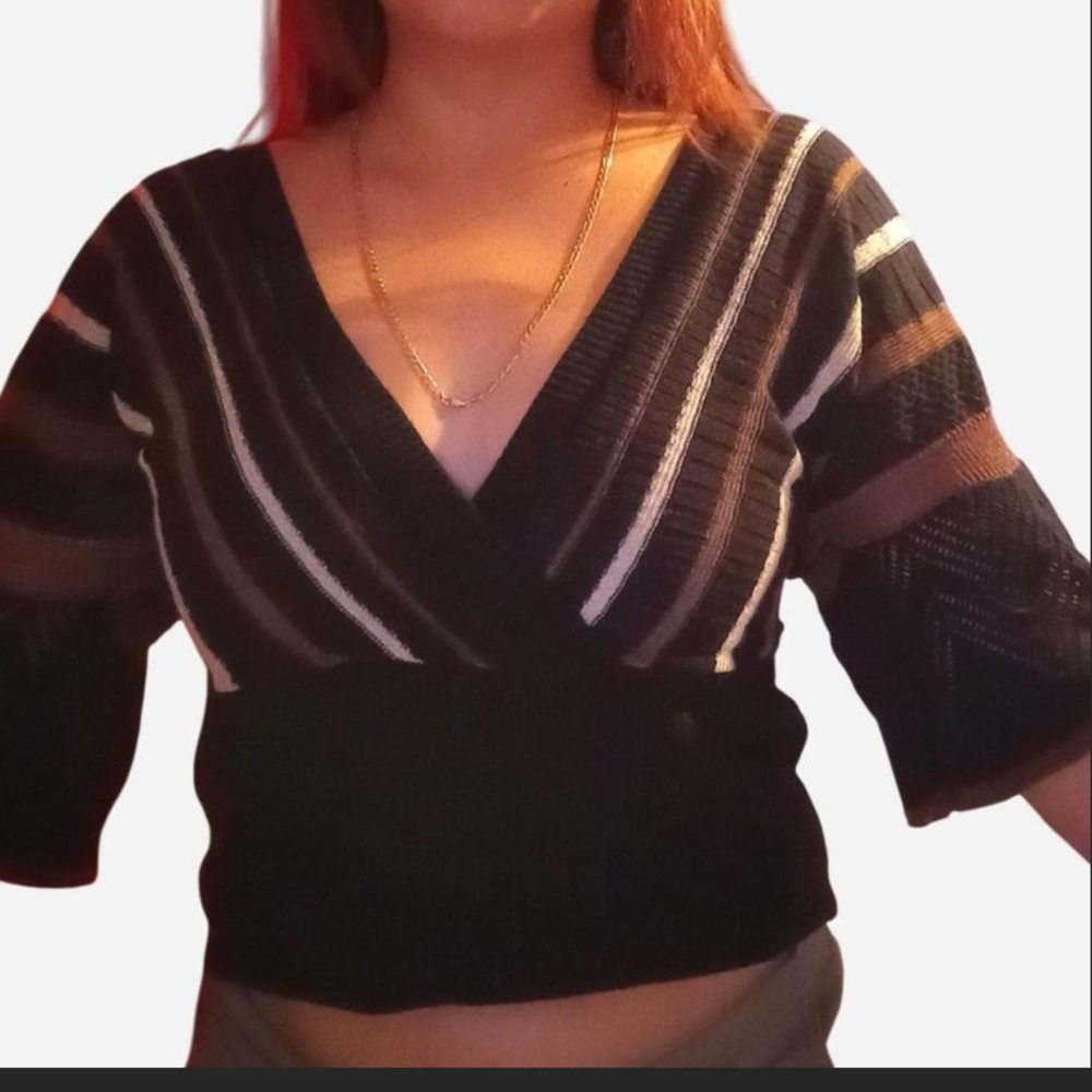 Elegant Black and White Striped Women's Sweater